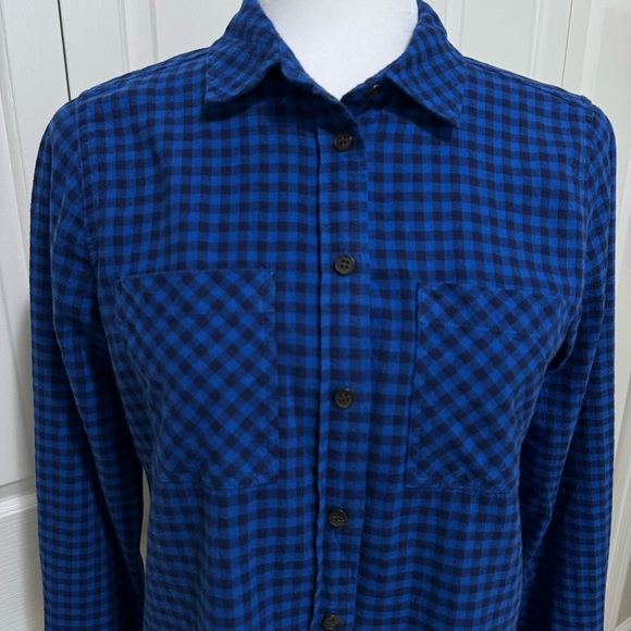 J. Crew Petite Blue Black Buffalo Check Flannel Button Down Shirt 4P - Picture 7 of 16